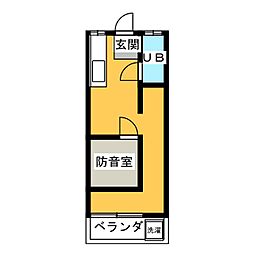 上原コーポラス 3階ワンルームの間取り