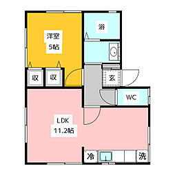 プチメゾン東戸倉II 1階1LDKの間取り