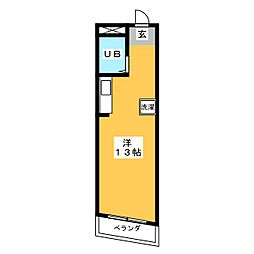 第一鴨下ビル 2階ワンルームの間取り