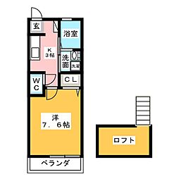メイプルコート 2階1Kの間取り