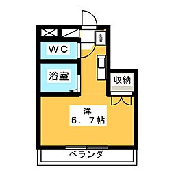 イエティシティハイム 2階ワンルームの間取り