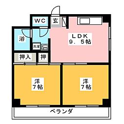 メゾンフルール 2階2DKの間取り