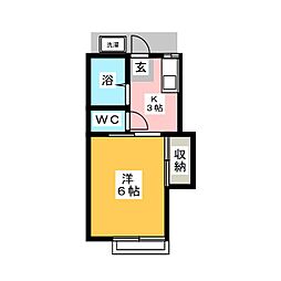 サンハイツI 1階1Kの間取り
