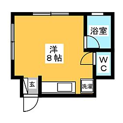 倉田ハイツ 1階ワンルームの間取り