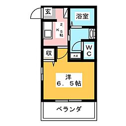 白樺ハイム 1Kの間取図画像