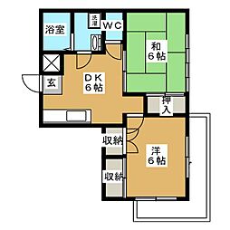 モンシャトー小金井成和 2DKの間取図画像