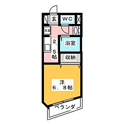 ルネッサンス国立2001 1Kの間取図画像