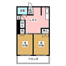 ブルースカイハイツ 3階2DKの間取り