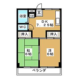塚場ハイツＮＯ3 3階2DKの間取り