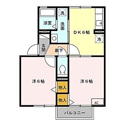 エクセル川端　Ｅ棟 1階2DKの間取り