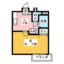 クリスタル相生 1階1Kの間取り