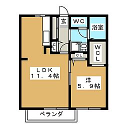 ブリリアＤ 1階1LDKの間取り