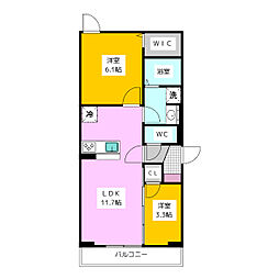 クロエ橋本 2階2LDKの間取り