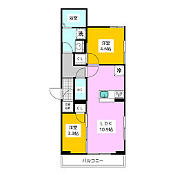 クロエ橋本 2階2LDKの間取り