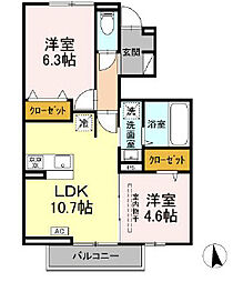 ホープフルパレス 1階2LDKの間取り