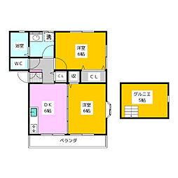 ハイランド 2階2DKの間取り