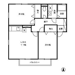 フローラM-2 2LDKの間取図画像