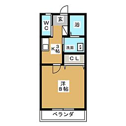 エルレーブ 1Kの間取図画像