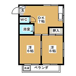 シルクハイツB 2DKの間取図画像