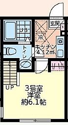 アムール橋本2 1Kの間取図画像
