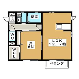 ブリリアC 1LDKの間取図画像