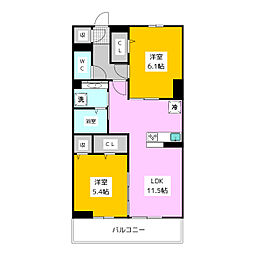 グラーティア相模原 2LDKの間取図画像