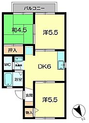 セジュール高の原F棟 3DKの間取図画像