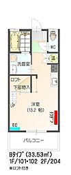 すまいる13 番館(Bタイプ) 2階ワンルームの間取り