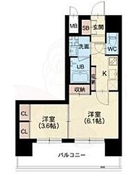 Osaka Metro御堂筋線 江坂駅 徒歩2分の賃貸マンション 8階2Kの間取り