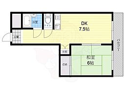 メゾン江坂 1DKの間取図画像