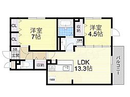 SUNSQUARE千里万博 2LDKの間取図画像