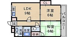稲野駅前やのビル 5階2LDKの間取り