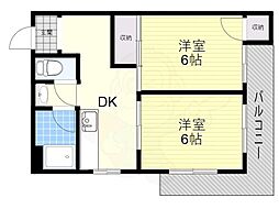 谷田稲野西マンション 3階2DKの間取り