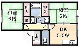 サン・コクリコD 2DKの間取図画像