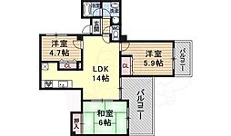 パレ武庫川プルミエール3 3LDKの間取図画像