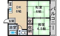 荻野グリーンハイツ 2DKの間取図画像