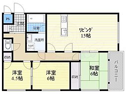 グリーンコート野間 3LDKの間取図画像