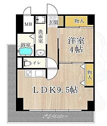 パークモダン新大阪 9階1LDKの間取り