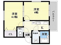 ユニヴェール新大阪 2Kの間取図画像