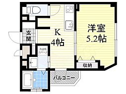 Osaka Metro御堂筋線 東三国駅 徒歩5分の賃貸マンション 4階1Kの間取り