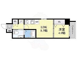 阪急神戸本線 十三駅 徒歩10分の賃貸マンション 2階1LDKの間取り