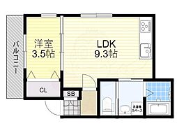 パークス中桜塚 1LDKの間取図画像
