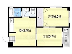 ササモトハイツ 2DKの間取図画像