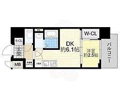 プレリスNEO大阪十三エルヴィオン 1DKの間取図画像