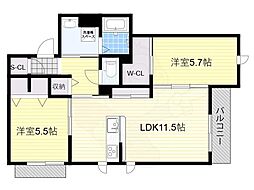 メゾンプレジール 2LDKの間取図画像