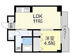 日生ロイヤルマンション十三 1LDKの間取図画像