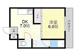 ローズハイツ東本 1DKの間取図画像