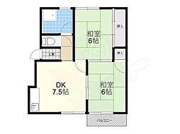 朝日コーポ 1階2DKの間取り