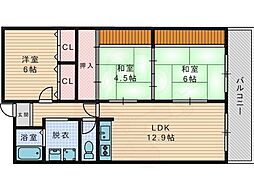 香里ケ丘1番館 3LDKの間取図画像