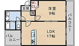グランド岡山手 1LDKの間取図画像